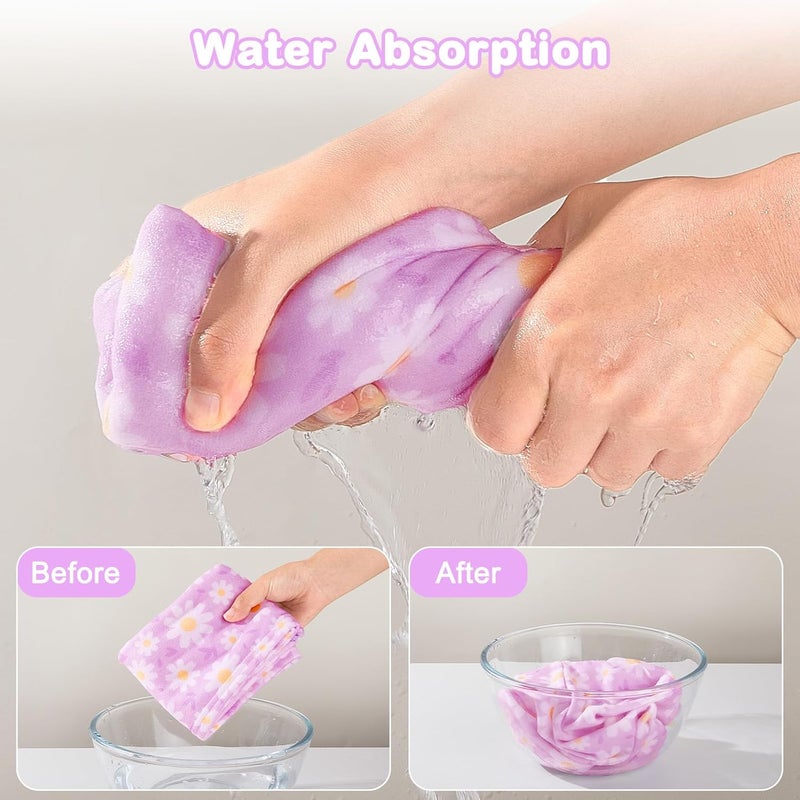 FIOBEE Microfiber Hair Towel Wrap for Kid Rapid Drying Towel Absorbent Hair Turbans for Wet Hair with Button Women Girls Long Curly Hair Pack of 2, Pink/Purple Flowers - Image 4